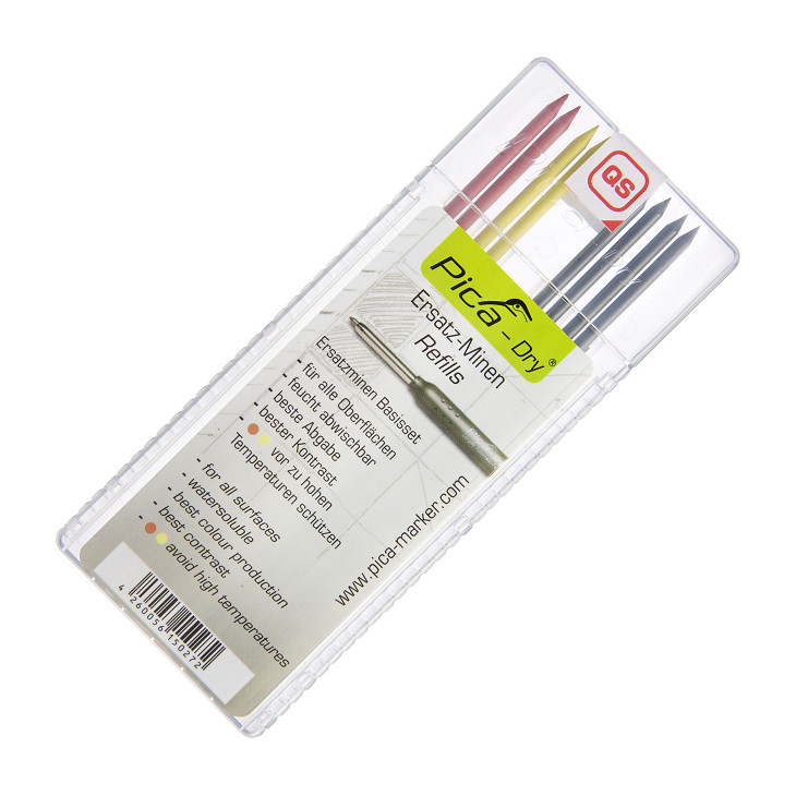 Pica Dry refill 4 stk graphit, 2 stk rød og 2 stk gul