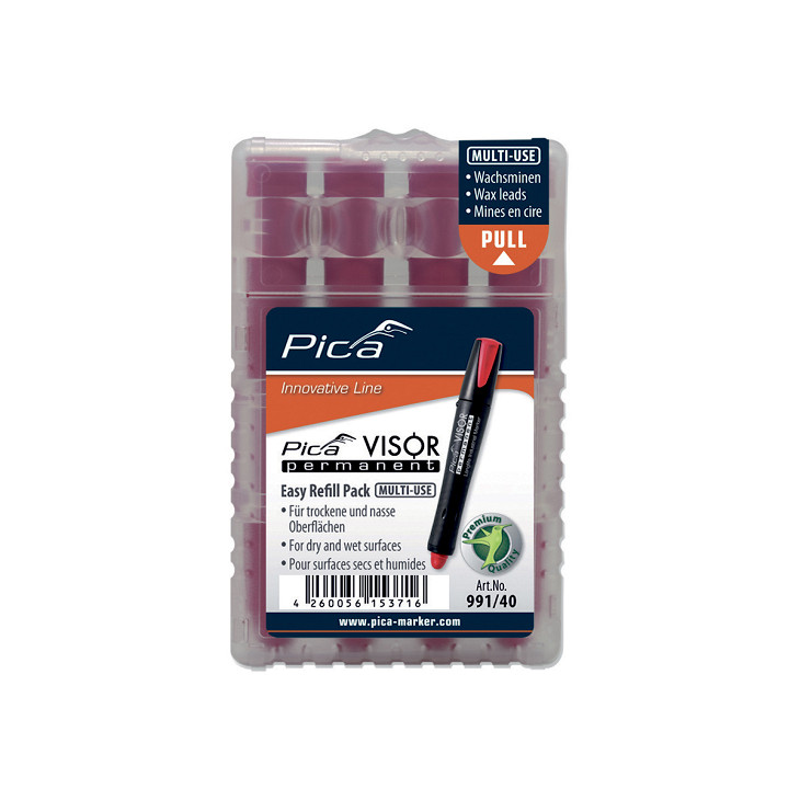 Pica Visor Refill Oljekrittstift vannfast, 4 stk rød