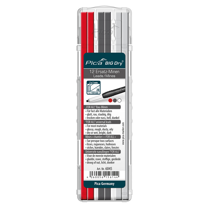 Pica Big Dry Refill, 4 x graphite grå, 4 x hvit, 4 x rød
